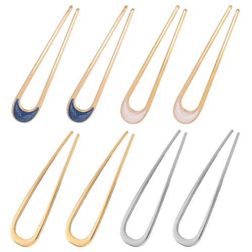 8 Stück U Förmige Haarnadeln, Modische Französische Haargabel Metall Haarnadeln für Dutts Kleine Haarnadeln mit 2 Zinken Haarstab Twist Haar Tool für Frauen und Mädchen Frisuren Zubehör von BOXOB