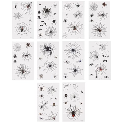 BOXOB 10stk Temporäre Spinnennetz-Tattoos, Wasserdichte Temporäre Halloween-Gesichtstattoos Spinnennetz-Gesichtsarm-Aufkleber für Kinder und Erwachsene Unisex-Halloween-Kostüme von BOXOB