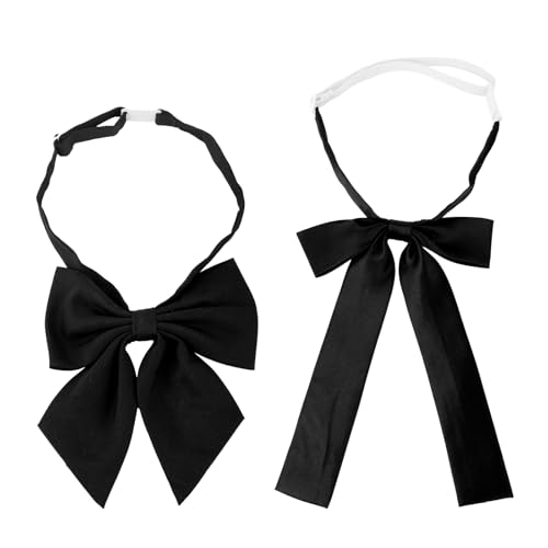 BOXOB 2 Stück Damen Fliegen, Schwarzes Polyester Kurze Dicke und Lange Dünne Schleife Vorgebunden Verstellbare Fliegen Band Halsband für Hemd Bluse Kleid Schuluniform Party Cosplay von BOXOB