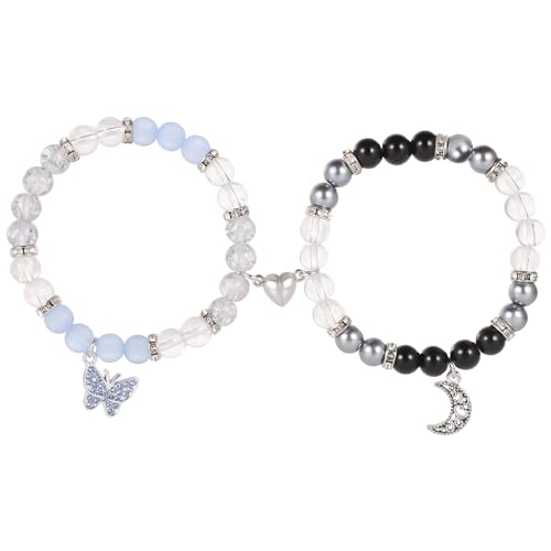 BOXOB 2 Stück Paar Armbänder, Magnetische Schmetterlings und Mond-Passende Armbänder Gegenseitige Anziehung, Paare Liebesarmbänder Beziehungs Armband Paarschmuck Geschenk für Frauen und Männer von BOXOB