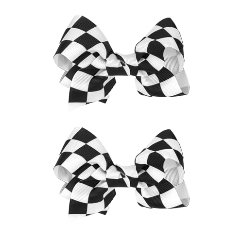 BOXOB 2 Stücke Rennkorschelzflagge Haarbogenklammern, 9,5 x 6 cm Schwarz Weiß Bögen Alligator Clips Rennfan Haarzubehör für Mädchen Frauen von BOXOB