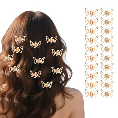 BOXOB 20 Stk Goldene Schmetterlings Haarspangen für Damen, Eiserne Mini Monarchfalter Haarspangen mit Starkem Halt Elegantes Haar Accessoire für Damen Styling Alle Gelegenheiten von BOXOB