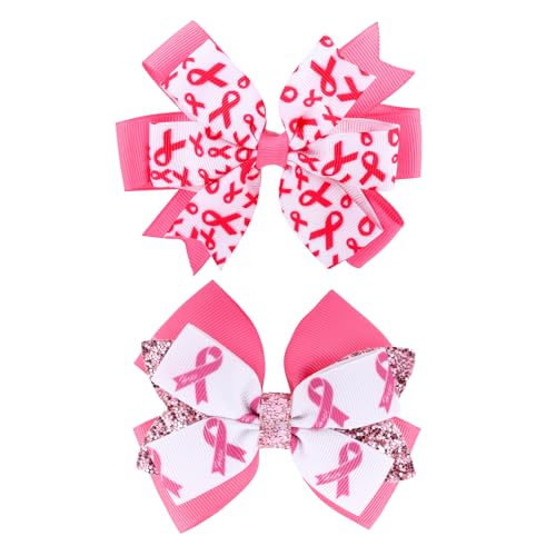BOXOB 2stk Brustkrebs-Bewusstseins Schleifenklammern, Rosa Schleifen Haaraccessoires mit Glitzer Pailletten Brustkrebs-Bewusstseins Haarklammern für Frauen Mädchen Cheerleading von BOXOB
