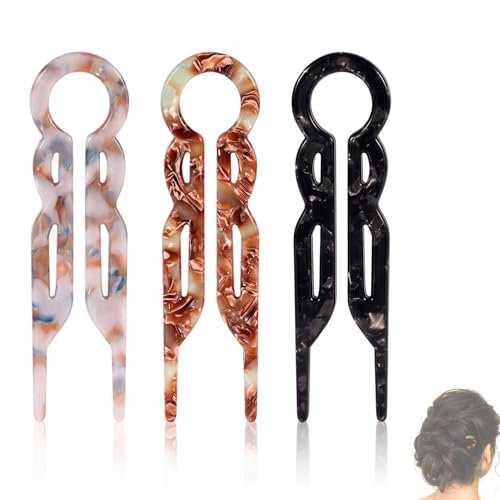BOXOB 3 Stück Französische Haarnadel, Prestige U-förmige Haarnadeln für Frauen und Mädchen Acetat French Twist Sticks Styling-Zubehör Perfekt für Dutts Dickes Feines und Langes Haar von BOXOB