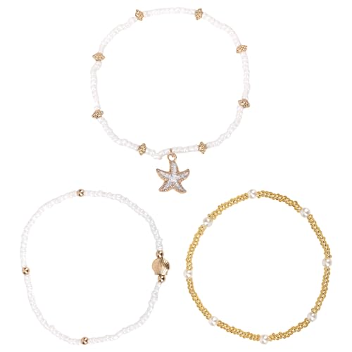 BOXOB 3-Teiliges Muschel-Fußkettchen-Set, dehnbar Boho-Muschel-Fußkettchen für Frauen Elegante Perlen-Modegeschenke Fußschmuck den Sommerstrand für den Urlaub Eine Strandparty (Stil 2) von BOXOB