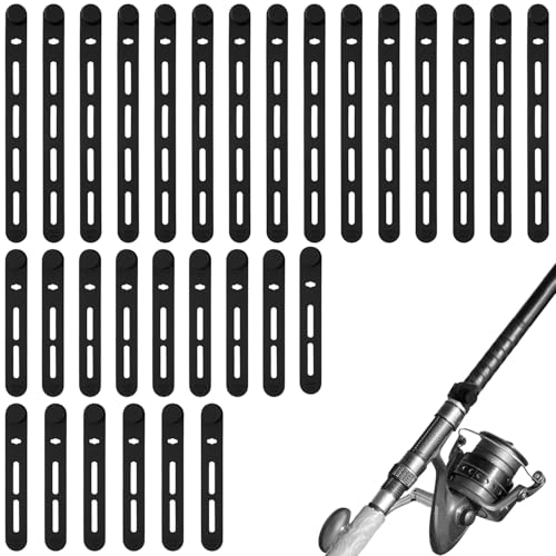 BOXOB 30 Stück Silikon Angelruten-Bänder, 2 Größen Dehnbare Wiederverwendbare Wasserdichte Gummibänder Gurte für Rutenaufbewahrung Kabelbinder Flug Spinn Casting Ruten (Schwarz) von BOXOB