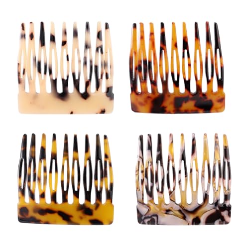 BOXOB 4stk Französischer Haarkamm, Leopardenmuster Kleine Französische Haarseitenkämme Dekorativer Twist-Dutt-Halter Clip Frisurenzubehör für Mädchen und Frauen (4 Stile) von BOXOB