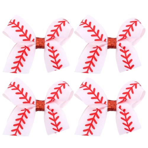 BOXOB 4stk Haarspange mit Baseball-Schleife, Baseball-Haarspange mit Krokodilklemme Softball Weißes Band Baseball-Haarschmuck für Frauen Party Cheerleading Dress up von BOXOB