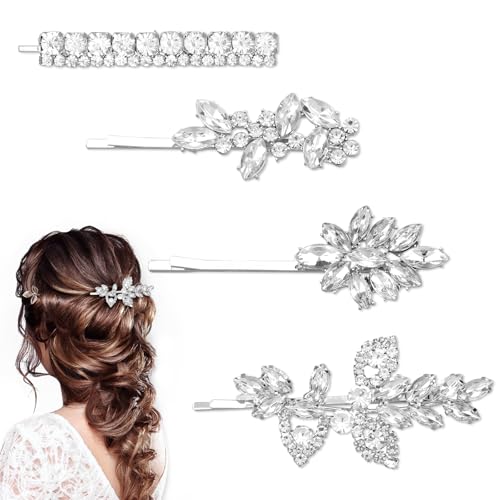 BOXOB 4stk Haarspangen mit Strasssteinen, Silberne Haarnadel mit Strasssteinen für Damen Glitzernde Haarspangen Stilvolles Haar-Accessoire für Partys Hochzeiten Den Täglichen Gebrauch (4 Stile) von BOXOB
