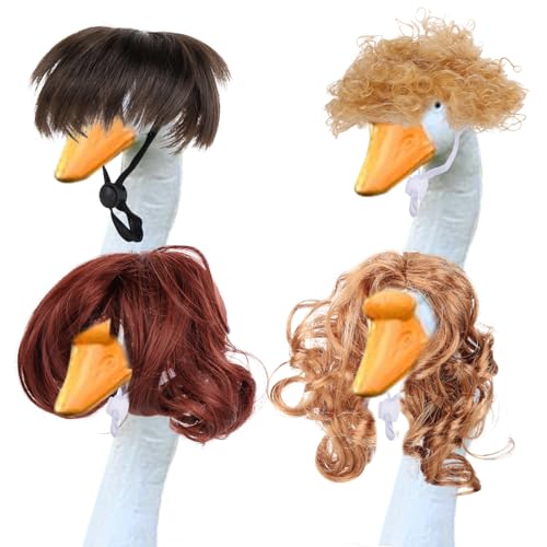 BOXOB 4stk Süße Veranda-Gans-Perücken, Rasengans-Statue Zopfperücke Outfits Kostüm Outdoor Garten Terrassendekor für Garten Terrasse Hof Gänse-Dekoration (4 Stile) von BOXOB