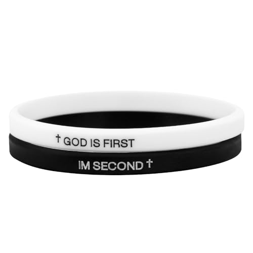 BOXOB Armband Gott Ist Erster Ich Bin Zweiter, Silikonarmbänder Schwarz Weiß Bibelvers Kreuz Armbänder für Männer Frauen Erwachsene Christliche Geschenke von BOXOB