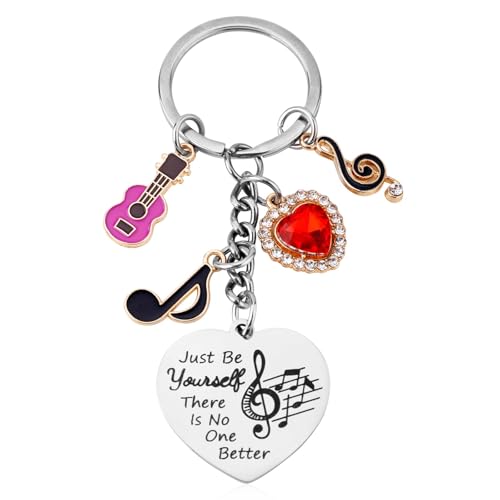 BOXOB Inspirierende Musik Schlüsselanhänger, Just Be Yourself Herzförmig Schlüsselanhänger für Musikliebhaber Trendige Merchandise Zeug Geburtstagsgeschenk für Fans Frauen Mädchen von BOXOB