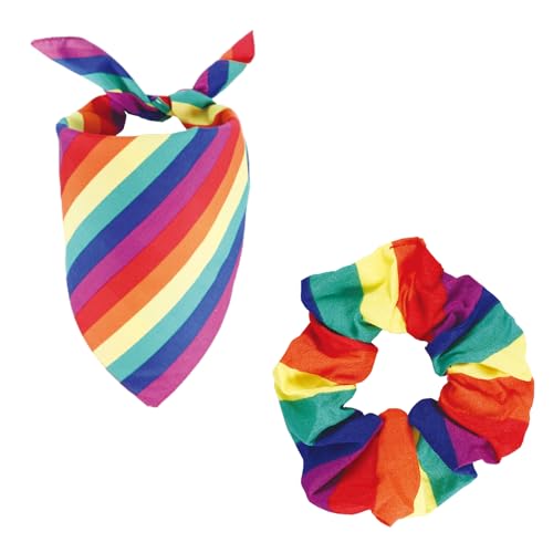 BOXOB Regenbogen Halstuch und Haargummi Set, Bunt LGBT Pride-Bandana-Schal Buntes Halstuch für Frauen Männer Hunde Haustiere, Pride-Paraden und Festivals von BOXOB