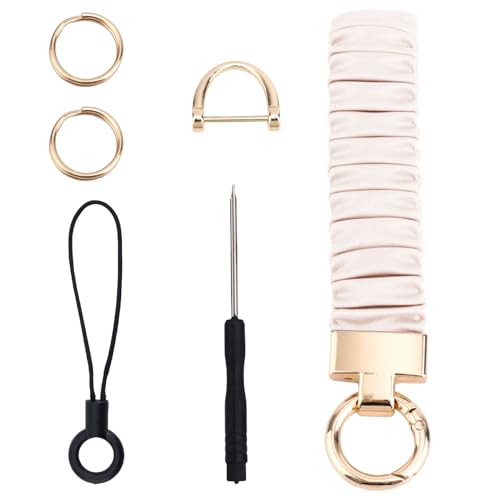 BOXOB Schlüsselanhänger Armband, Dehnbares Haargummi Schlüsselband mit 3 Ringen 1 Handyband 1 Schraubendreher für Damen und Herren Autoschlüssel Ausweise Geldbörse (Cremefarben) von BOXOB