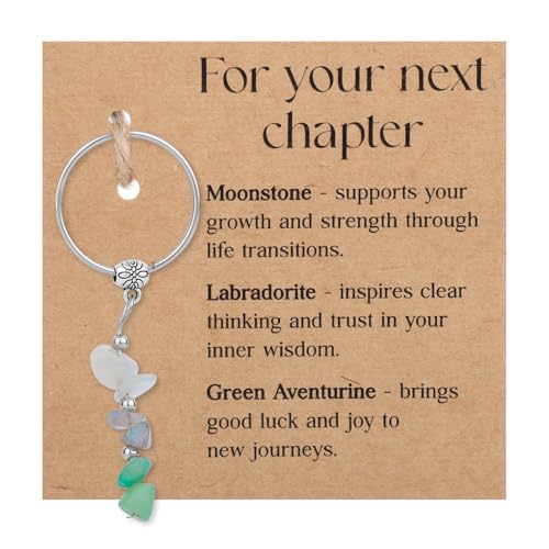 BOXOB Schlüsselanhänger aus Naturkristall, Glücksbringer mit Mondstein Labradorit und Grünem Aventurin Frauen und Männer Ideal für Neuanfänge Ruhestandsbeförderungen (für Ihr nächstes Kapitel) von BOXOB