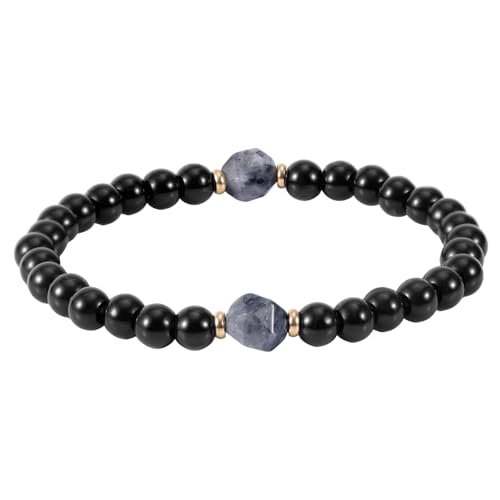 BOXOB Schwarzes Turmalin Obsidian Armband, Verstellbar Schwarzer Onyx Stein Armbänder Schutz Schmuck Geschenke für Männer Frauen Valentinstag Geburtstag Jahrestag von BOXOB