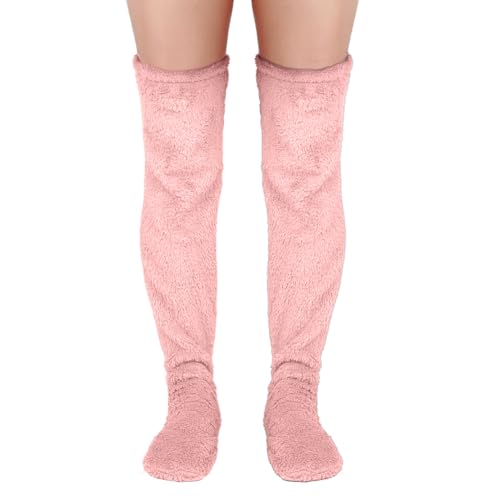 BOXOB Überkniehohe Flauschige Socken, Oberschenkelhohe Flauschige Socken Lange Snuggs Socken Beinstulpen Winter Plüsch Slipper Socken Schlafsocken für Zuhause Winter (Rosa) von BOXOB