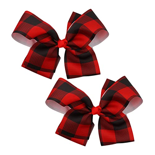BOXOB Weihnachts Haarschleifen Mädchen, 16cm Groß Weihnachts Haarspangen Haarnadel Rot und Schwarz Karierte Haarklammer Weihnachten für Mädchen Frauen Täglicher Gebrauch (2 Stück) von BOXOB