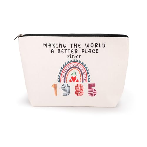 Geschenke zum 40. Geburtstag für Frauen, Kosmetiktaschen zum Geburtstag 1985 zum 40. Geburtstag Leinen Reise Make-up-Taschen mit Reißverschluss-Design für Mama Tante Beste Freunde von BOXOB