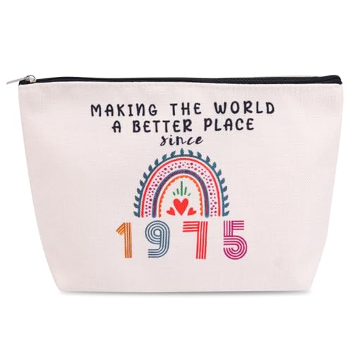 Geschenke zum 50. Geburtstag für Frauen, Leinen Reise-Make-up-Taschen 1975 Geschenke zum 50. Geburtstag Kosmetiktasche Aufbewahrungstasche mit Reißverschluss für Mama Ehefrau Beste Freunde von BOXOB
