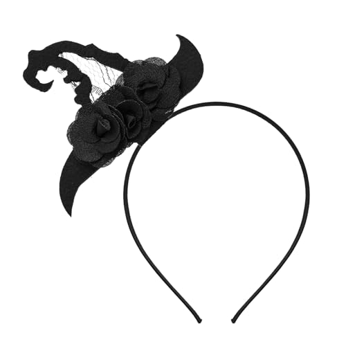 Schwarzes Hexenhut Stirnband, Halloween Stirnband mit Rosendesign Halloween Haarschmuck für Erwachsene Mädchen Kostümpartys Cosplay Requisiten von BOXOB