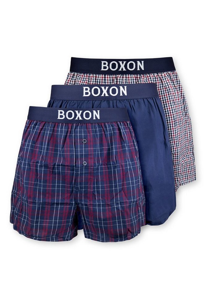BOXON Boxershorts 3er Pack Web (Spar-Set, 3-St) Boxershorts - Baumwolle - mit Eingriff - Softer Gummibund von BOXON