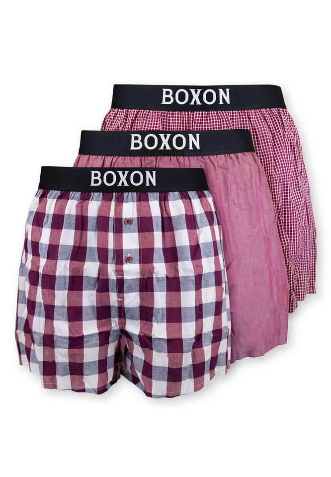 BOXON Boxershorts 3er Pack Web (Spar-Set, 3-St) Boxershorts - Baumwolle - mit Eingriff - Softer Gummibund von BOXON