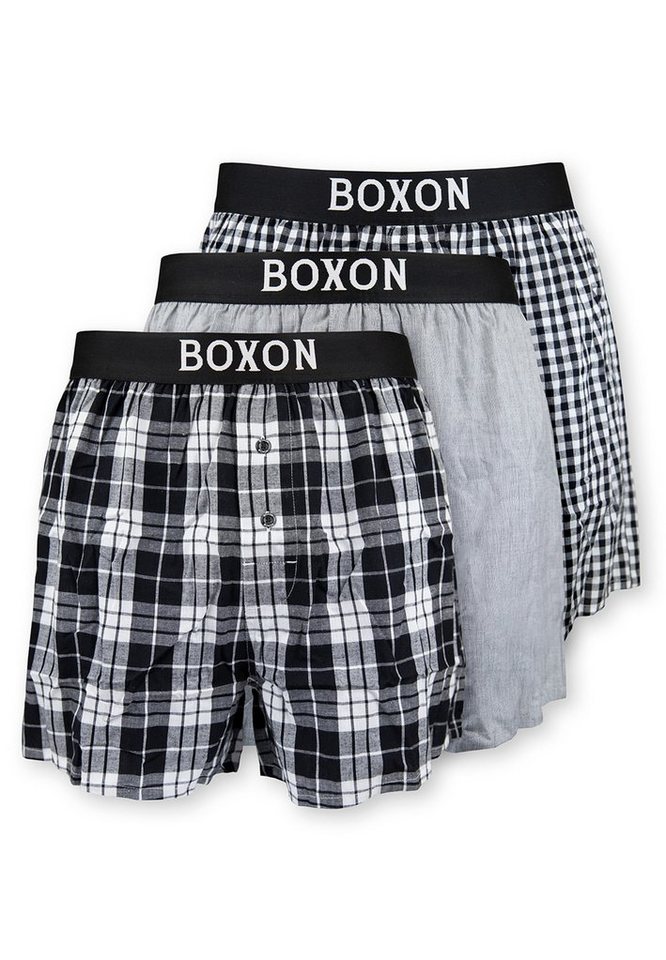 BOXON Boxershorts 3er Pack Web (Spar-Set, 3-St) Boxershorts - Baumwolle - mit Eingriff - Softer Gummibund von BOXON