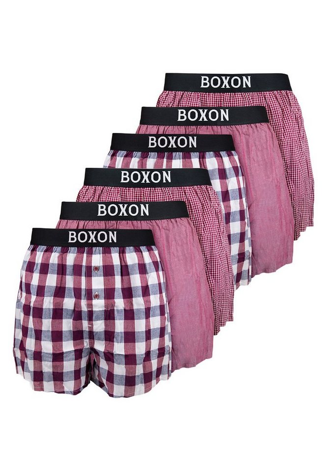 BOXON Boxershorts 6er Pack Web (Spar-Set, 6-St) Boxershorts - Baumwolle - mit Eingriff - Softer Gummibund von BOXON