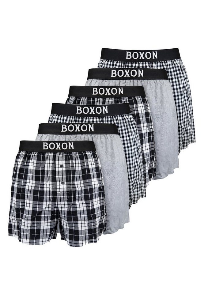 BOXON Boxershorts 6er Pack Web (Spar-Set, 6-St) Boxershorts - Baumwolle - mit Eingriff - Softer Gummibund von BOXON