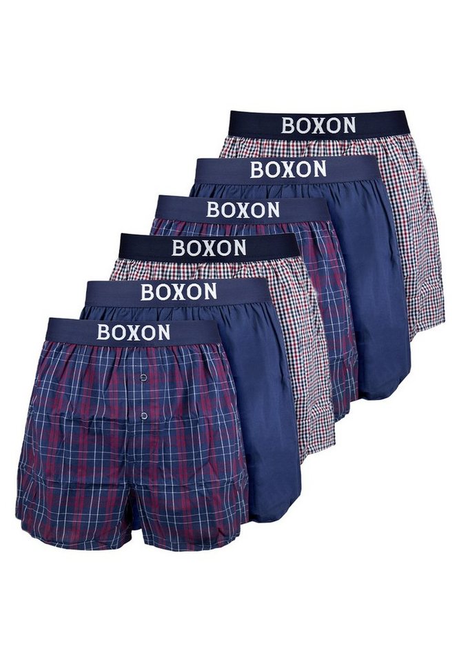 BOXON Boxershorts 6er Pack Web (Spar-Set, 6-St) Boxershorts - Baumwolle - mit Eingriff - Softer Gummibund von BOXON
