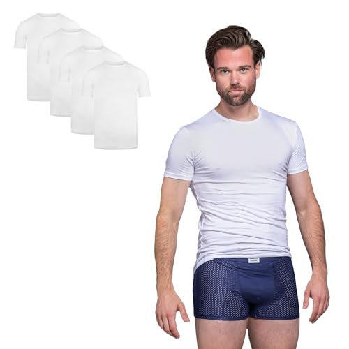 BOXR Underwear - Rundhals Herren Unterhemd aus Bambus - Weich und Atmungsaktiv - L - Weiß - 4er-Pack von BOXR Underwear