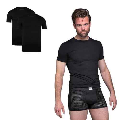 BOXR Underwear - Rundhals Herren Unterhemd aus Bambus - Weich und Atmungsaktiv - M - Schwarz - 2er-Pack von BOXR Underwear
