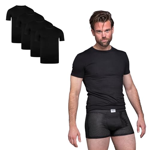 BOXR Underwear - Rundhals Herren Unterhemd aus Bambus - Weich und Atmungsaktiv - XL - Schwarz - 4er-Pack von BOXR Underwear