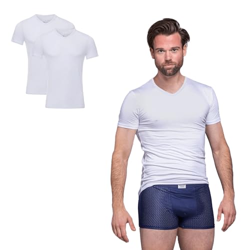 BOXR Underwear - V-Ausschnitt Herren Unterhemd aus Bambus - Weich und Atmungsaktiv - 2er-Pack (DE/NL/SE/PL, Alphanumerisch, L, Regular, Regular, Weiß) von BOXR Underwear