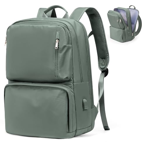 BOXSAM Handgepäck Rucksack 45x36x20 Easyjet, Travel Backpack 40x20x25 für Ryanair Wanderrucksack für Damen Herren, Flugzeug Carry-Ons Reiserucksack Casual Dayback Wasserdicht Business Rucksack,Grün. von BOXSAM