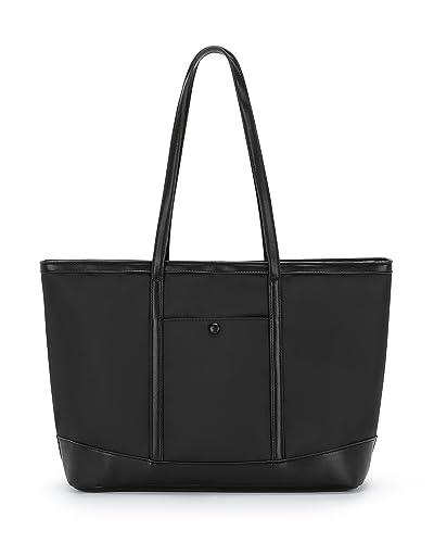 BOXSAM Handtasche Damen Shopper, Aesthetic Tote Bag Große Canvas Tasche Damen Laptoptasche Reisetasche für Büro Arbeit Schule Fitness Reisen und Freizeit,Schwarz von BOXSAM