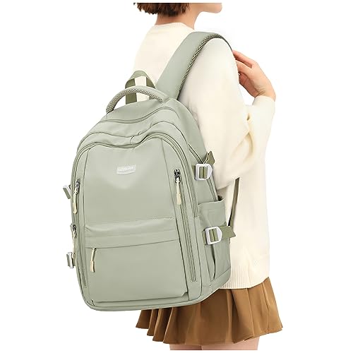 BOXSAM Schulrucksack Damen, Causal Travel Schultaschen Wasserabweisend für Mädchen im Teenageralter Leichter Rucksack College Bookbag Boys Men Work Daypack Grün von BOXSAM