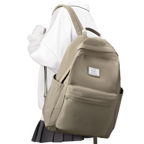 BOXSAM Schulrucksack Damen, Leichter Wasserabweisend Schultaschen 14 Zoll Laptop Rucksack für Mädchen im Teenageralter, Causal Travel Bookbag College Boys Men Work Daypack,Khaki. von BOXSAM