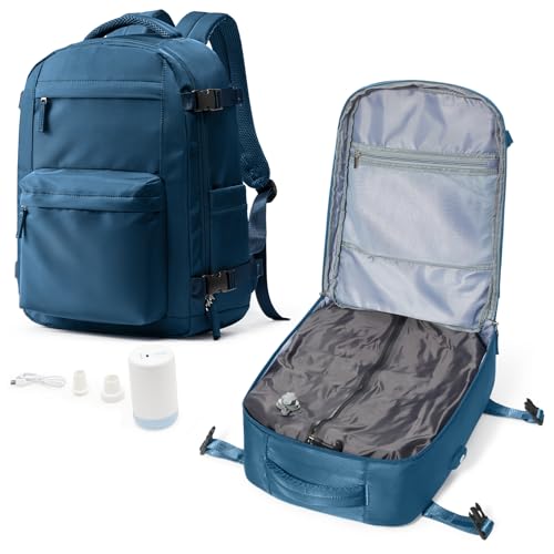 Vakuum Rucksack Handgepäck Airbag mit Pumpe Travel Vacuum Backpack Reisen Tagesrucksack Wasserdicht Damen Herren Vacpack Tasche Flugzeug Reiserucksack mit Vakuumsystem(PfauBlau) von BOXSAM