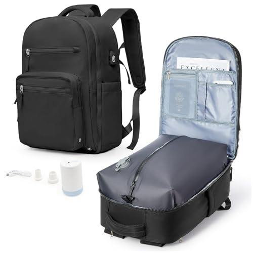BOXSAM Vakuum Rucksack Handgepäck Airbag mit Pumpe Travel Vacuum Backpack Reisen Tagesrucksack Wasserdicht Damen Herren Vacpack Tasche Flugzeug Reiserucksack mit Vakuumsystem(Schwarz) von BOXSAM