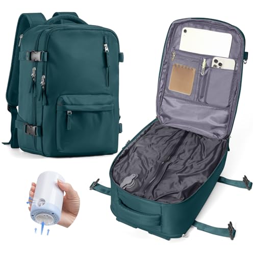 BOXSAM Vakuum Rucksack Handgepäck Blau Flugzeug Tasche Airbag mit Vakuumsystem Reisen Tagesrucksack Ryanair 40x30x25 Rucksack Damen Vacuum Reiserucksack mit Pumpe Wasserdicht Herren Vakuum Koffer von BOXSAM