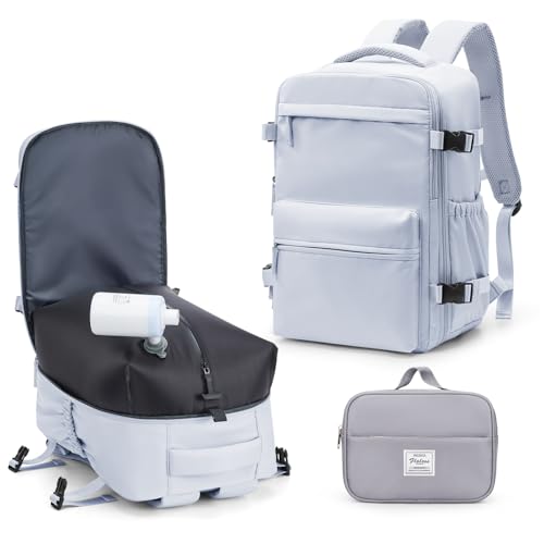 BOXSAM Vakuum Rucksack Handgepäck Flugzeug Tasche Airbag mit Vakuumsystem Reisen Tagesrucksack Esayjet 45x20x36 Rucksack Damen Vacuum Reiserucksack mit Pumpe Wasserdicht Herren Vakuum Koffer Grau von BOXSAM