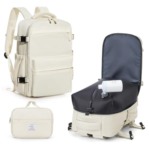 BOXSAM Vakuum Rucksack Handgepäck Flugzeug Tasche Airbag mit Vakuumsystem Reisen Tagesrucksack Ryanair 40x30x25 Rucksack Damen Vacuum Reiserucksack mit Pumpe Wasserdicht Herren Vakuum Koffer.Beige von BOXSAM