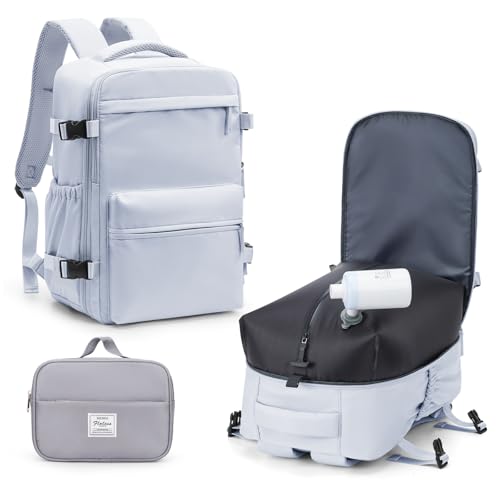 BOXSAM Vakuum Rucksack Handgepäck Flugzeug Tasche Airbag mit Vakuumsystem Reisen Tagesrucksack Ryanair 40x30x25 Rucksack Damen Vacuum Reiserucksack mit Pumpe Wasserdicht Herren Vakuum Koffer.Grau. von BOXSAM