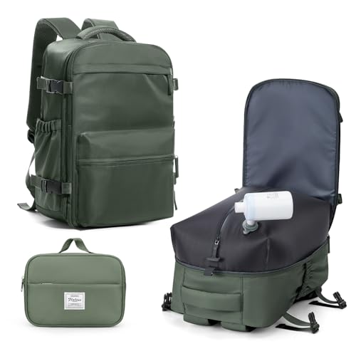 BOXSAM Vakuum Rucksack Handgepäck Flugzeug Tasche Airbag mit Vakuumsystem Reisen Tagesrucksack Ryanair 40x30x25 Rucksack Damen Vacuum Reiserucksack mit Pumpe Wasserdicht Herren Vakuum Koffer.Grün. von BOXSAM