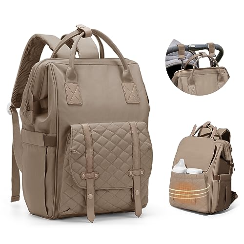 Baby Wickeltasche Wickelrucksack mit Kinderwagengurten für Mama und Papa,Wasserdichter Babytasche Rucksack Große Damen Kapazität Casual Daypacks für Reise Bronze von BOXSAM