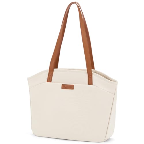 Handtasche Damen Shopper, Aesthetic Tote Bag Mit Kosmetiktasche Große Canvas Tasche Umhängetasche Damen Laptoptasche Reisetasche für Büro Arbeit Schule Fitness Reisen und Freizeit, Beige… von BOXSAM