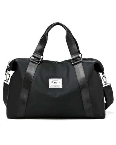 Reise-Duffel Bag, Sport Gym Tote Bag mit Nassfach, Handgepäck Tasche Wasserdicht Weekender Übernachtung Tasche für Frauen mit Trolleyhülle für Flugzeuge, V-schwarz von BOXSAM