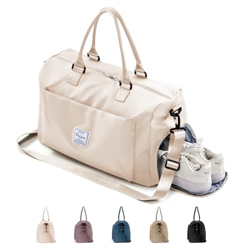 Sporttasche & Reisetasche für Damen und Herren, Tasche für Sport Fitness mit Schuhfach Nassfach, Sport Travel Bag Weekender mit Trolleyhülle, Wasserdicht Trainingstasche Gym Bag,Weiß von BOXSAM